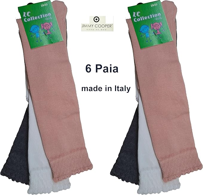 Calze bambina lunghe in Cotone Caldo, Calzini Lunghi, Calzini Bambino, Ragazze. Confezione da 6 Paia. - JIMMY COOPER mood of mod