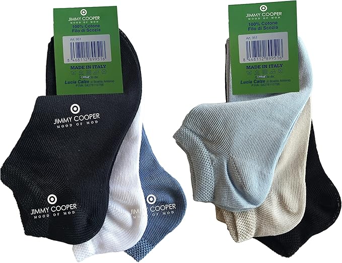 Calzini bambino bambina corti in cotone estivi in filo di scozia leggeri fantasia invisibili colorati bimbo bimba. Prodotto Italiano. Confezione da 6 Paia - JIMMY COOPER mood of mod
