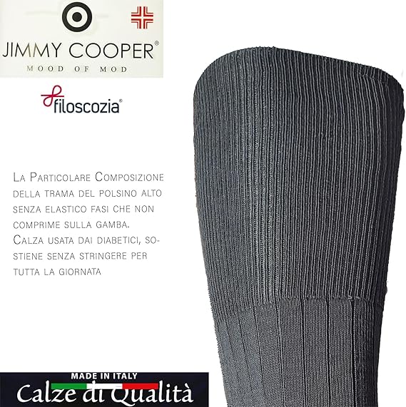 Confezione da 6 paia Calze Sanitarie corte in Cotone Filo di Scozia con Polsino alto a costina raccomandato per favorire la circolazione a compressione Graduata, Made in Italy. - JIMMY COOPER mood of mod